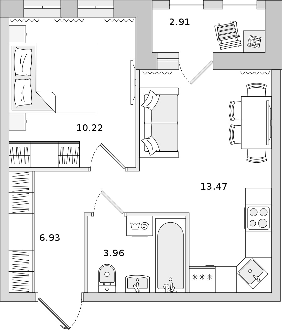 1-комнатная квартира 34.58 м², 6/15 эт., ЖК «Мурино Space»